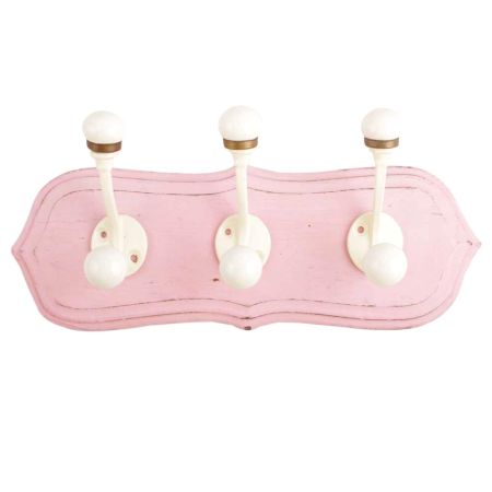Pink Cream Double Loop Ceramic Iron Wooden Hooks